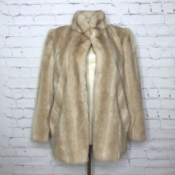 Vintage Jackets & Blazers - Vintage 80's Cream Faux Fur Coat Super Soft Vegan